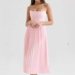 Marci Pink Pleated Midi Corset Dress